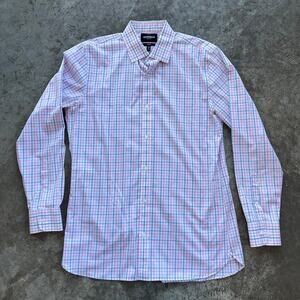 Bonobos Shirt 16.5 36 Tailored Fit Mens Dress Shirt Wrinkle Free Pink Blue Check